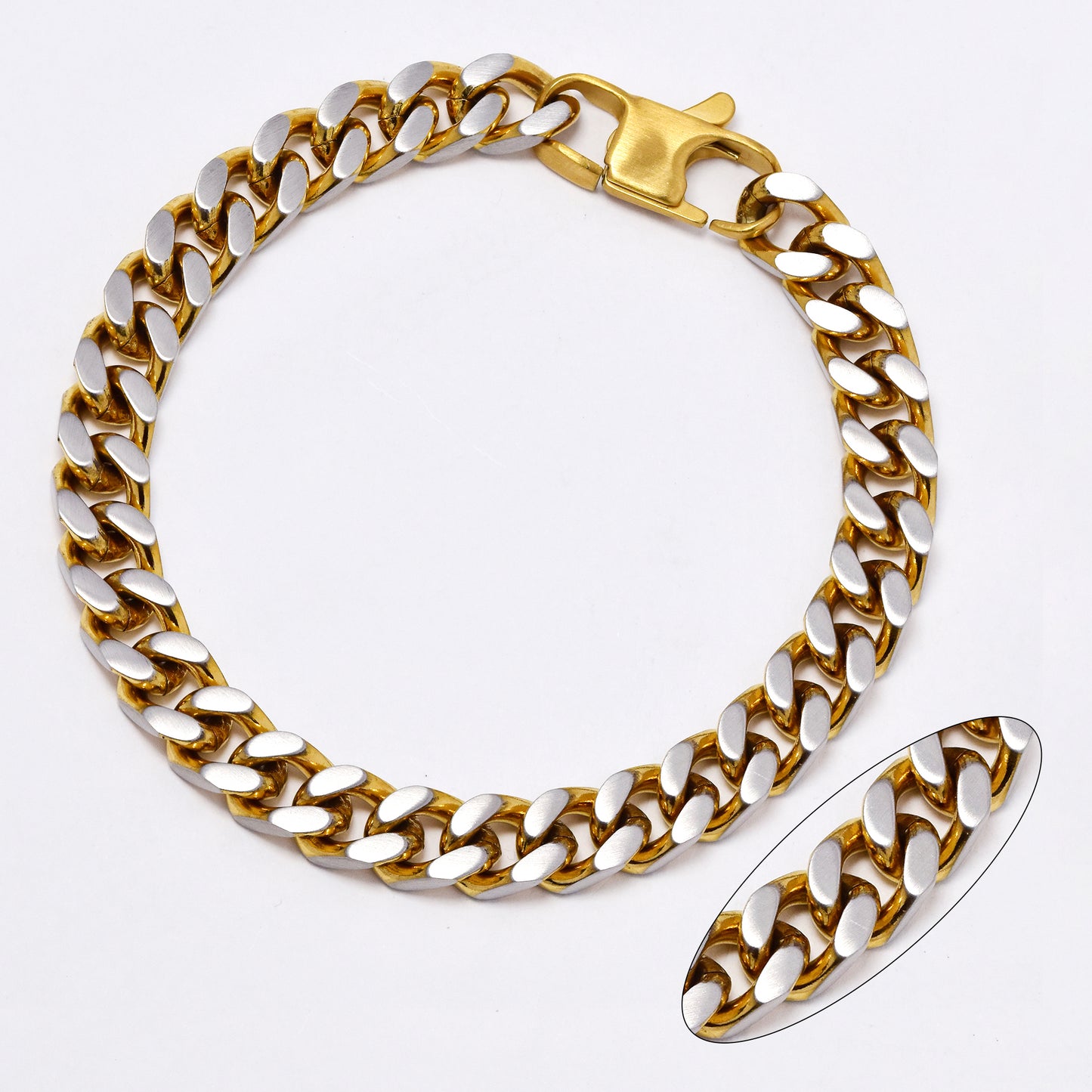 SSYB6047 - St Steel 21cm x 13mm two toned chunky curb bracelet