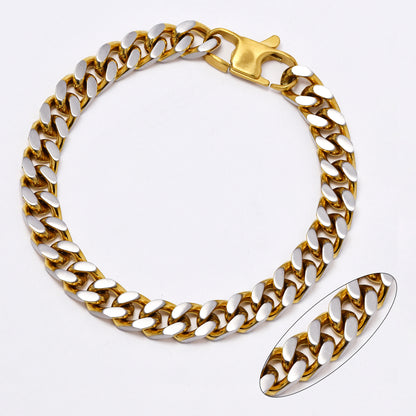 SSYB6047 - St Steel 21cm x 13mm two toned chunky curb bracelet