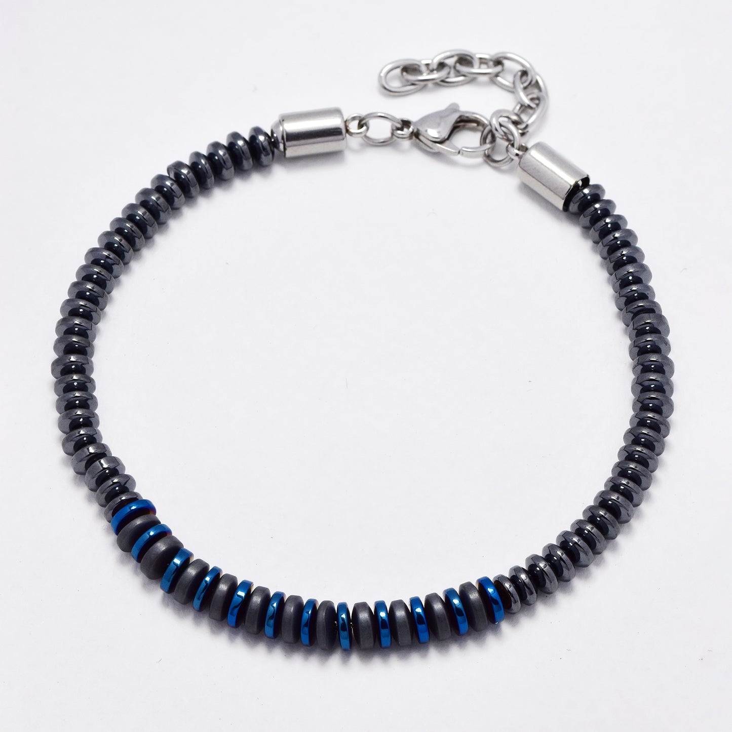 SSYB6097 - St Steel 20cm + 3cm  gunmetal beaded bracelet