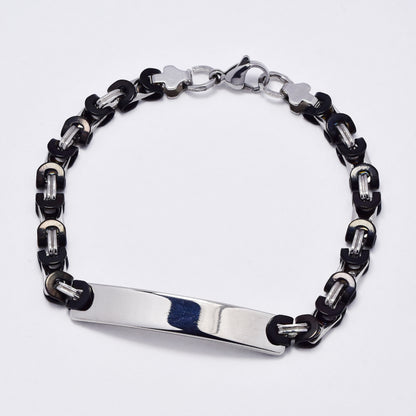 SSYB6098 - St Steel 21cm x 8mm 2 toned interlinked ID bracelet