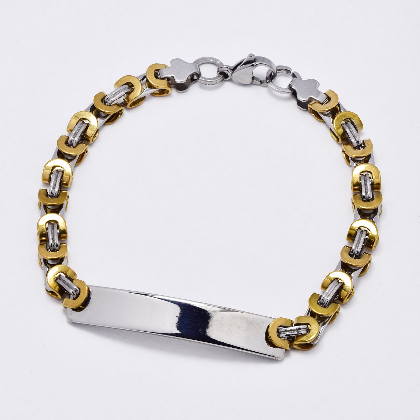 SSYB6098 - St Steel 21cm x 8mm 2 toned interlinked ID bracelet