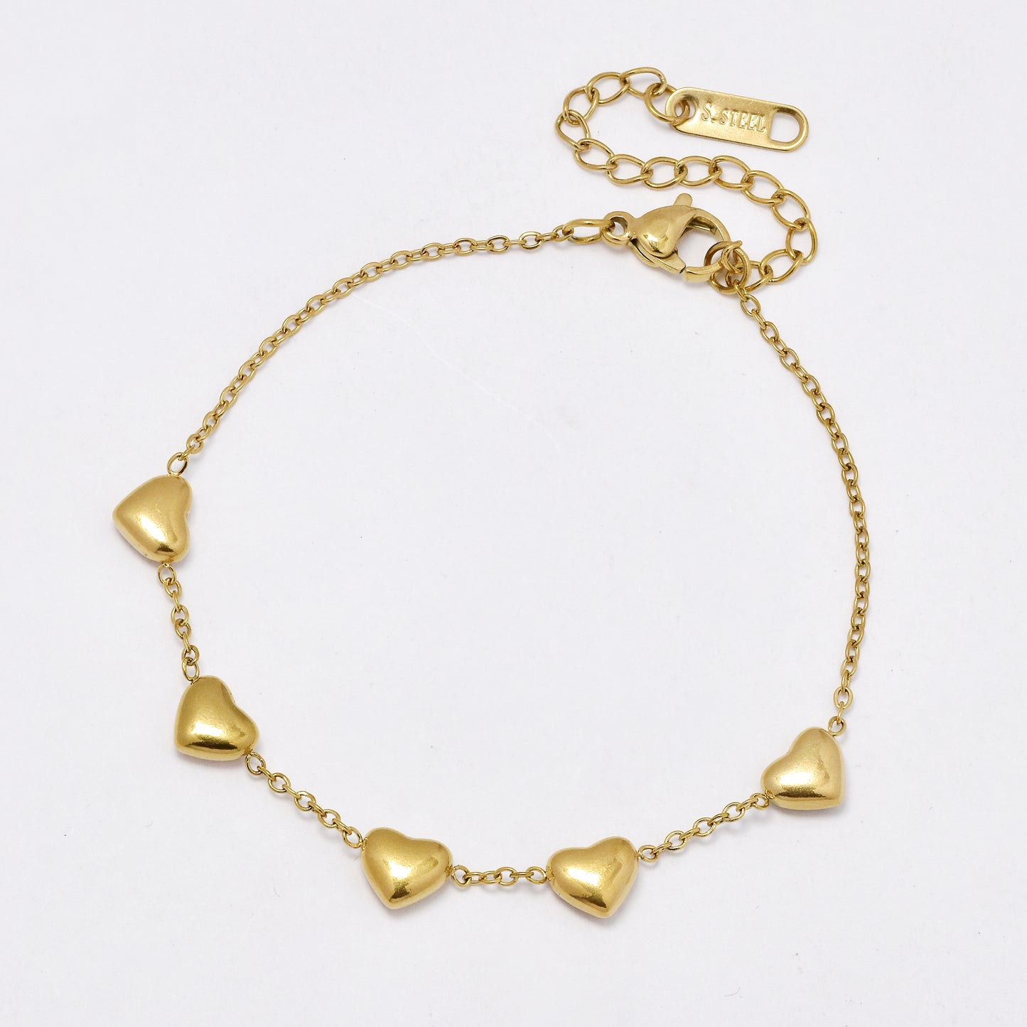 SSYB6135 - St Steel 16.5cm + 5cm heart charm bracelet