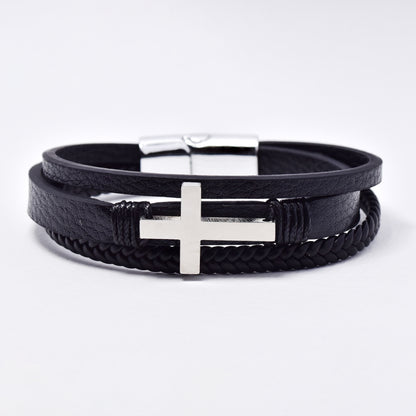 SSYB6169 - St Steel 3 strand PU cross bracelet
