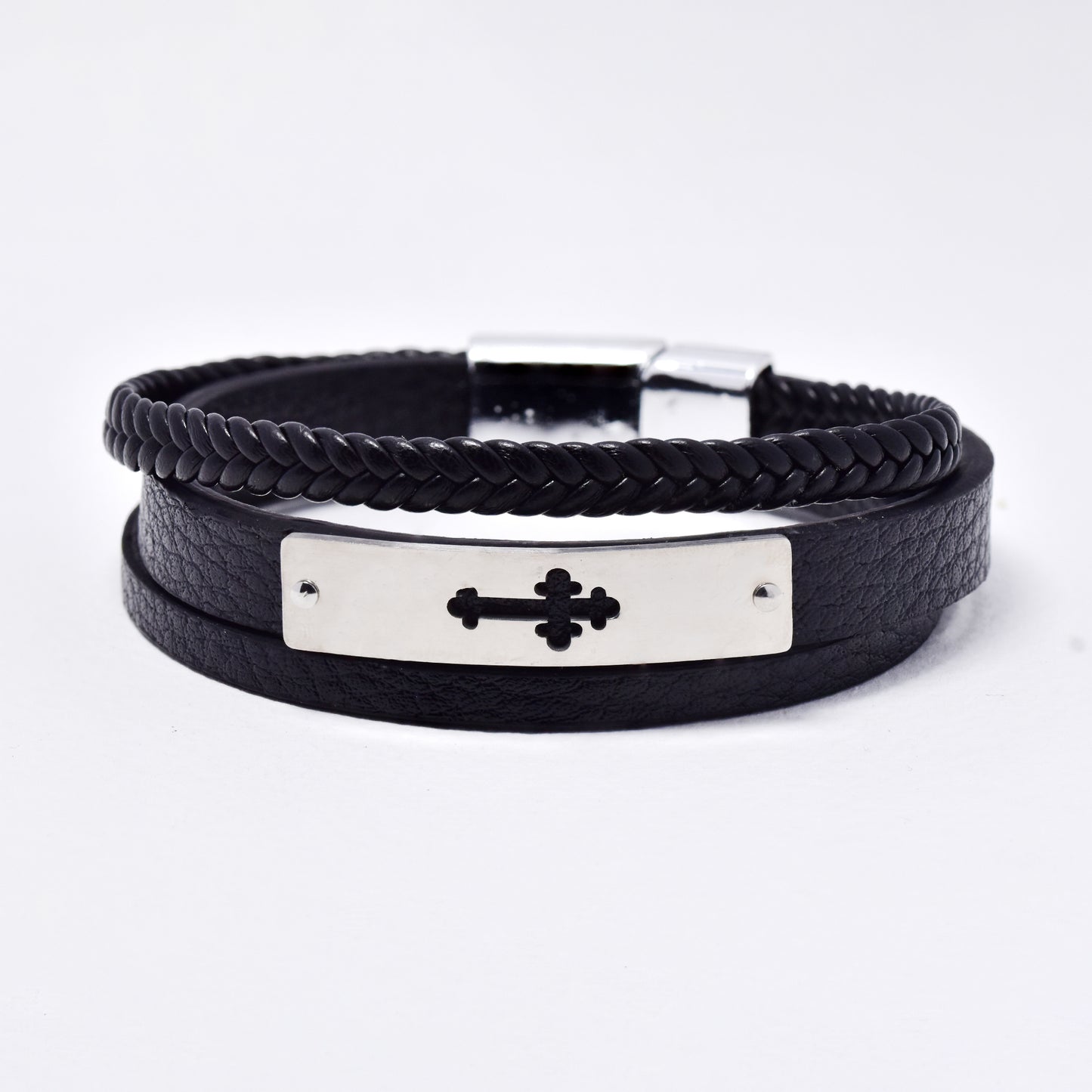 SSYB6170 - St Steel 3 strand cross plate bracelet