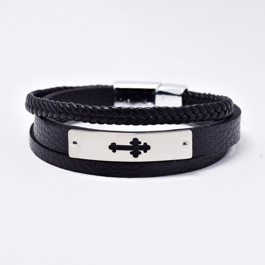 SSYB6170 - St Steel 3 strand cross plate bracelet