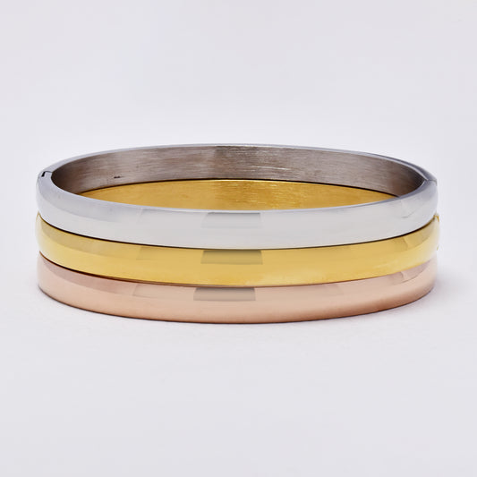 SSYB6272 - St Steel 65mm x 55mm x 6mm 3 piece tri-colour hinged bangle set