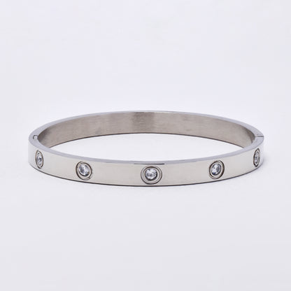 SSYB6289 - St Steel 60mm x 6mm hinged bangle with crystals