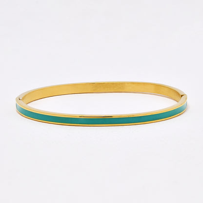 SSYB6290 - St Steel 65mm x 55mm x 4mm hinged bangle with colour enamel strip