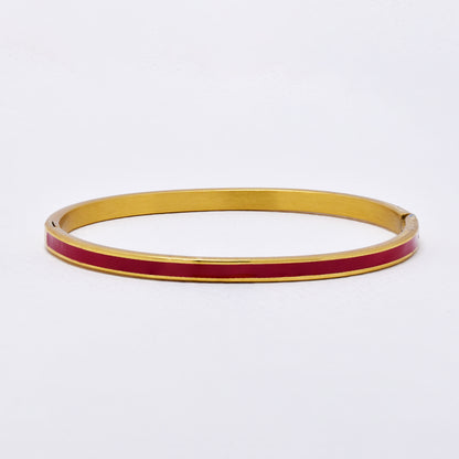 SSYB6290 - St Steel 65mm x 55mm x 4mm hinged bangle with colour enamel strip