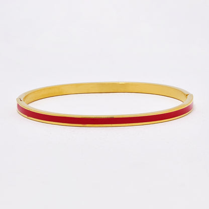 SSYB6290 - St Steel 65mm x 55mm x 4mm hinged bangle with colour enamel strip