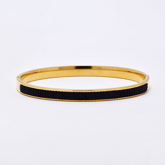 SSYB6298 - St Steel 69mm x 54mm x 6mm hinged bangle with black stones