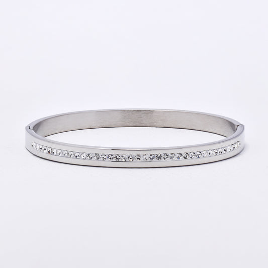 SSYB6299 - St Steel 69mm x 57mm x 6mm hinged bangle with crystals