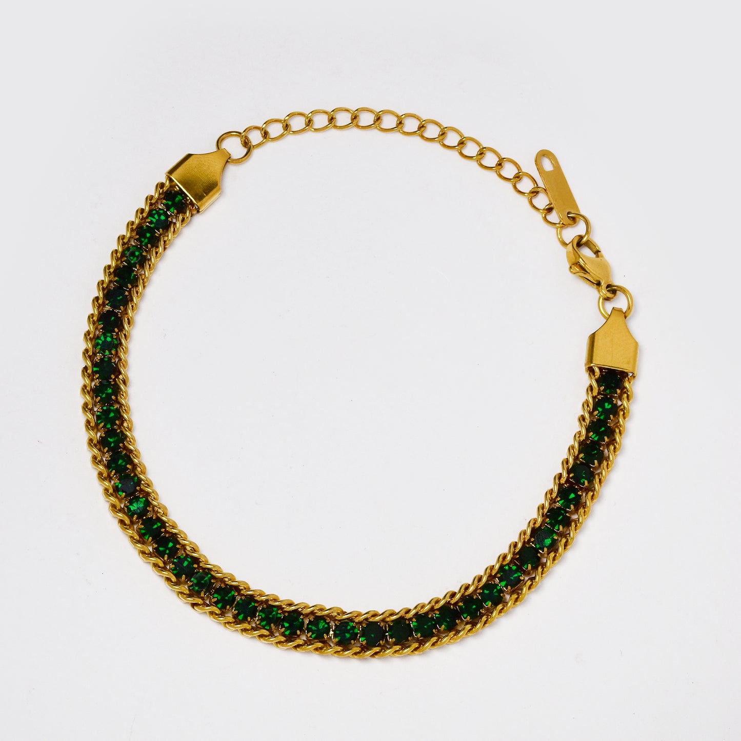 SSYB6304 - St Steel 18cm + 5cm x 6mm chain link framed CZ bracelet