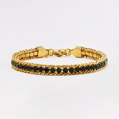 SSYB6304 - St Steel 18cm + 5cm x 6mm chain link framed CZ bracelet
