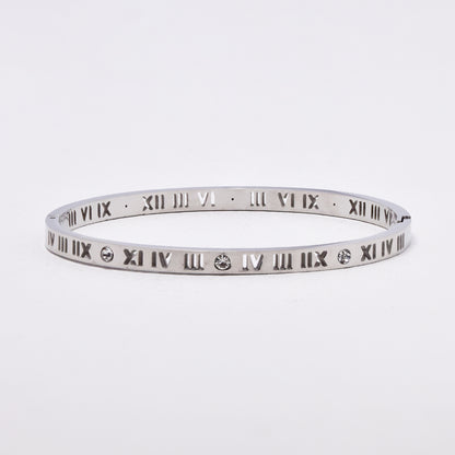 SSYB6407 - S Steel 63.5mm x 53.5mm x 4mm hinged Roman numeral bangle