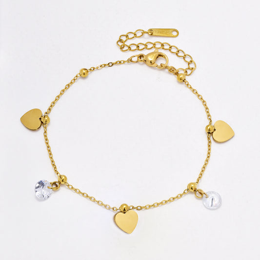 SSYB6442 - St Steel 17cm + 5cm heart & crystal bracelet
