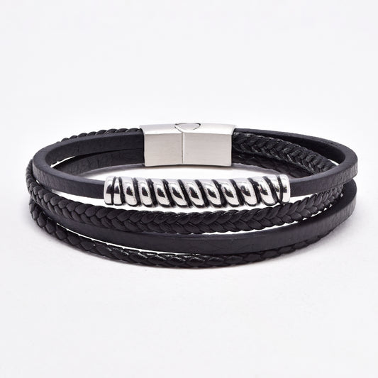 SSYB6484 - St Steel 21cm multi strand leather bracelet