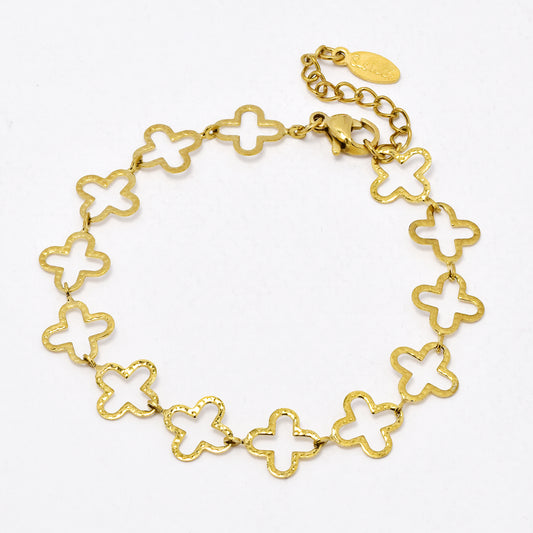 SSYB6528 - St Steel 17cm + 3cm cutout four-leaf clover bracelet