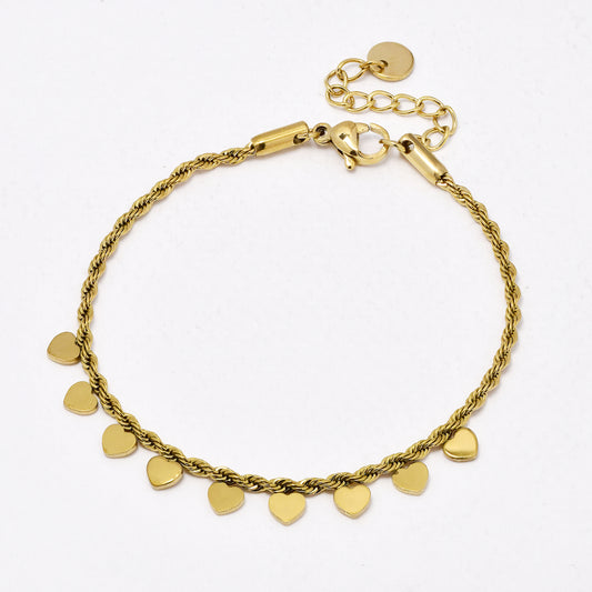 SSYB6529 - St Steel 17cm + 3cm  heart charm rope bracelet