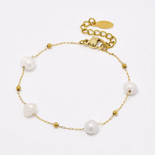 SSYB6530 - St Steel 16cm + 3cm freshwater pearl bracelet