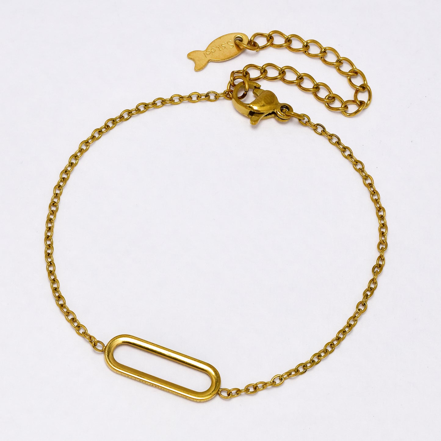 SSYB6532 - Steel 16.5cm + 5cm paperclip accent bracelet