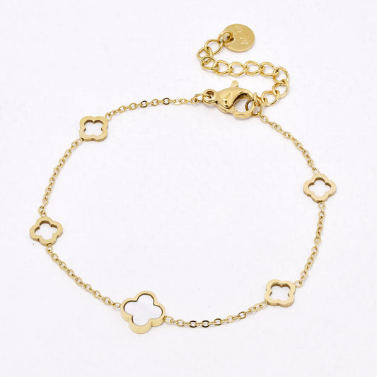 SSYB6533 - St Steel 16cm + 3cm four-leaf clover bracelet