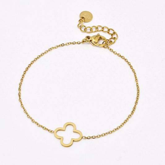 SSYB6534 - St Steel 17cm + 3cm four-leaf clover bracelet