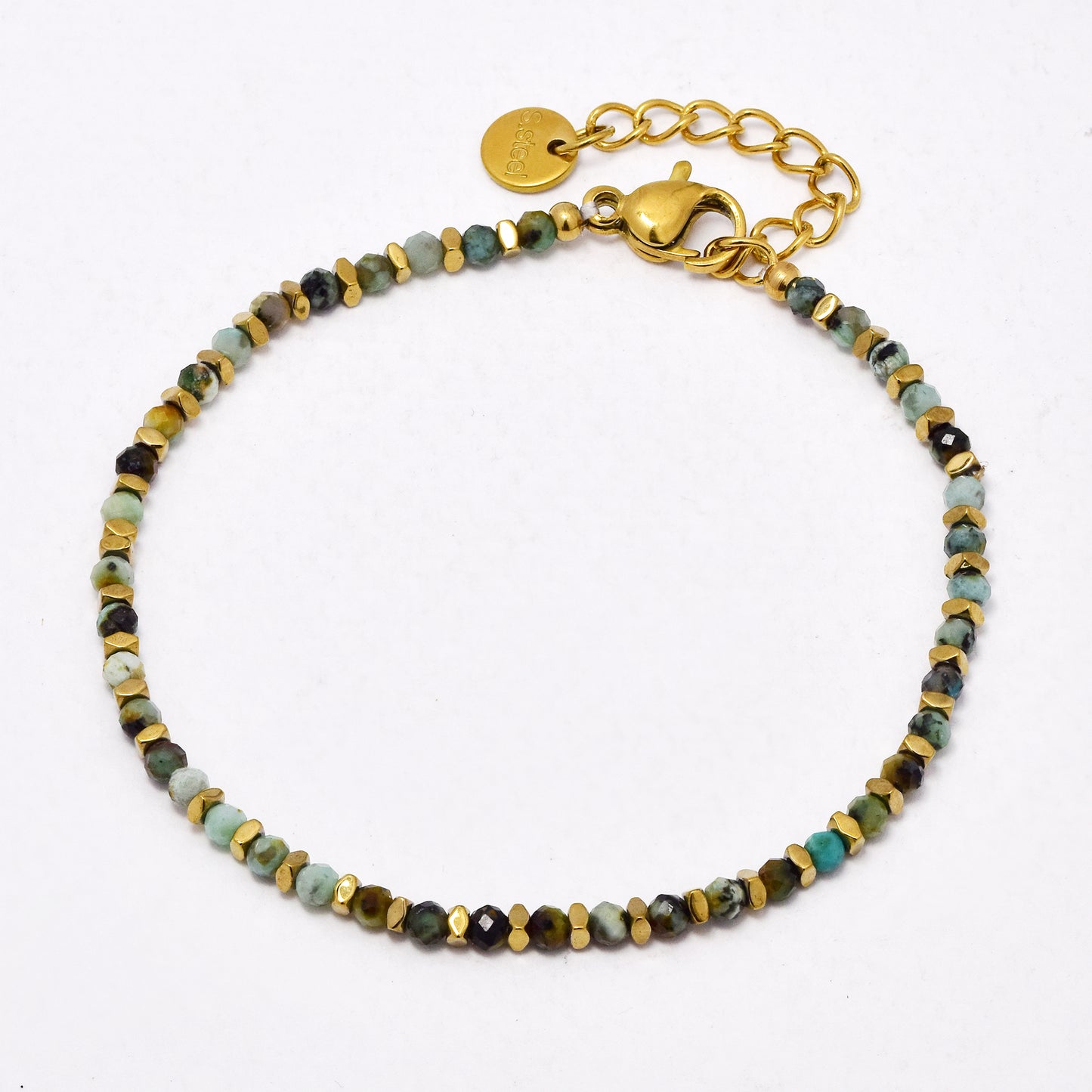 SSYB6536 - St Steel 15.5cm + 3cm faceted bead bracelet