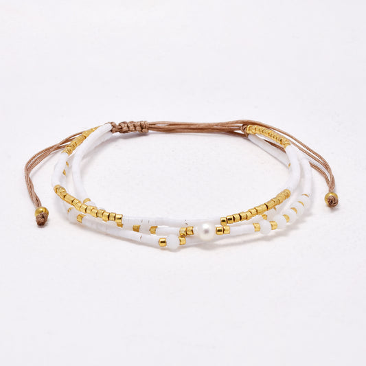 SSYB6540 - St Steel adjustible beaded & freshwater pearl bracelet