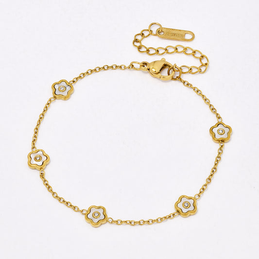 SSYB6543 - St Steel 16cm + 4.5cm shell flower bracelet
