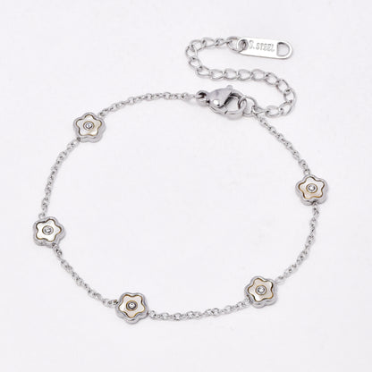 SSYB6543 - St Steel 16cm + 4.5cm shell flower bracelet