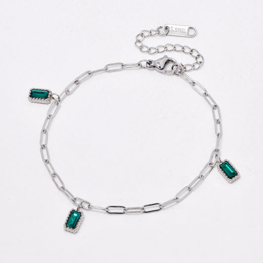 SSYB6547 - St Steel 17cm + 4cm mini paperclip CZ bracelet
