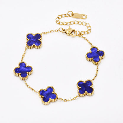 SSYB6556 - St Steel 17cm + 5cm medium four-leaf clover bracelet