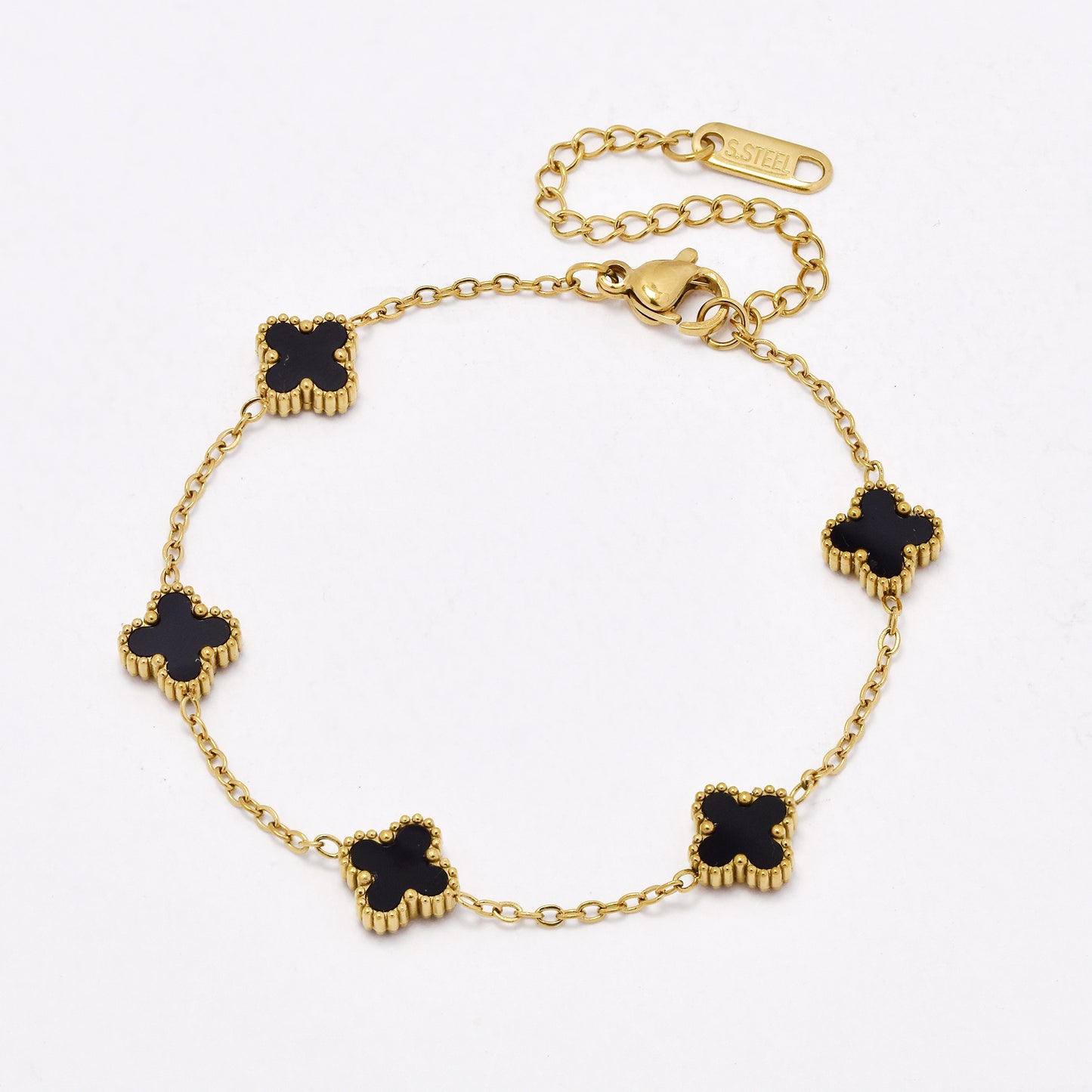 SSYB6557 - St Steel 17cm + 5cm small four-leaf clover bracelet