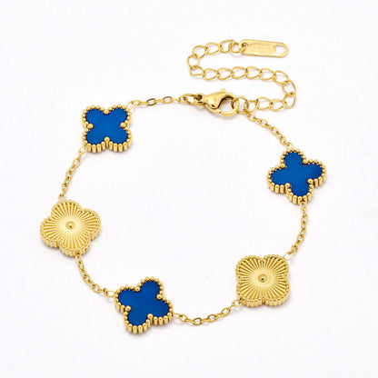 SSYB6562 - St Steel 17cm + 5cm four-leaf clover bracelet