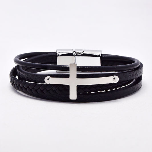SSYB6565 - St Steel 21cm multi strand cross bracelet