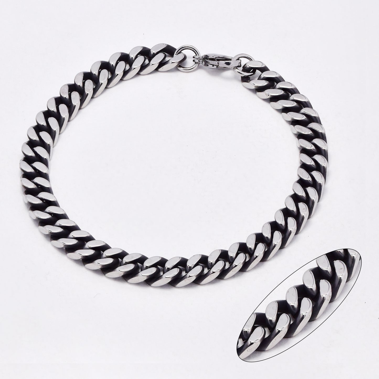 SSYB6575 - St Steel 21.5cm x 7mm oxidised curb bracelet