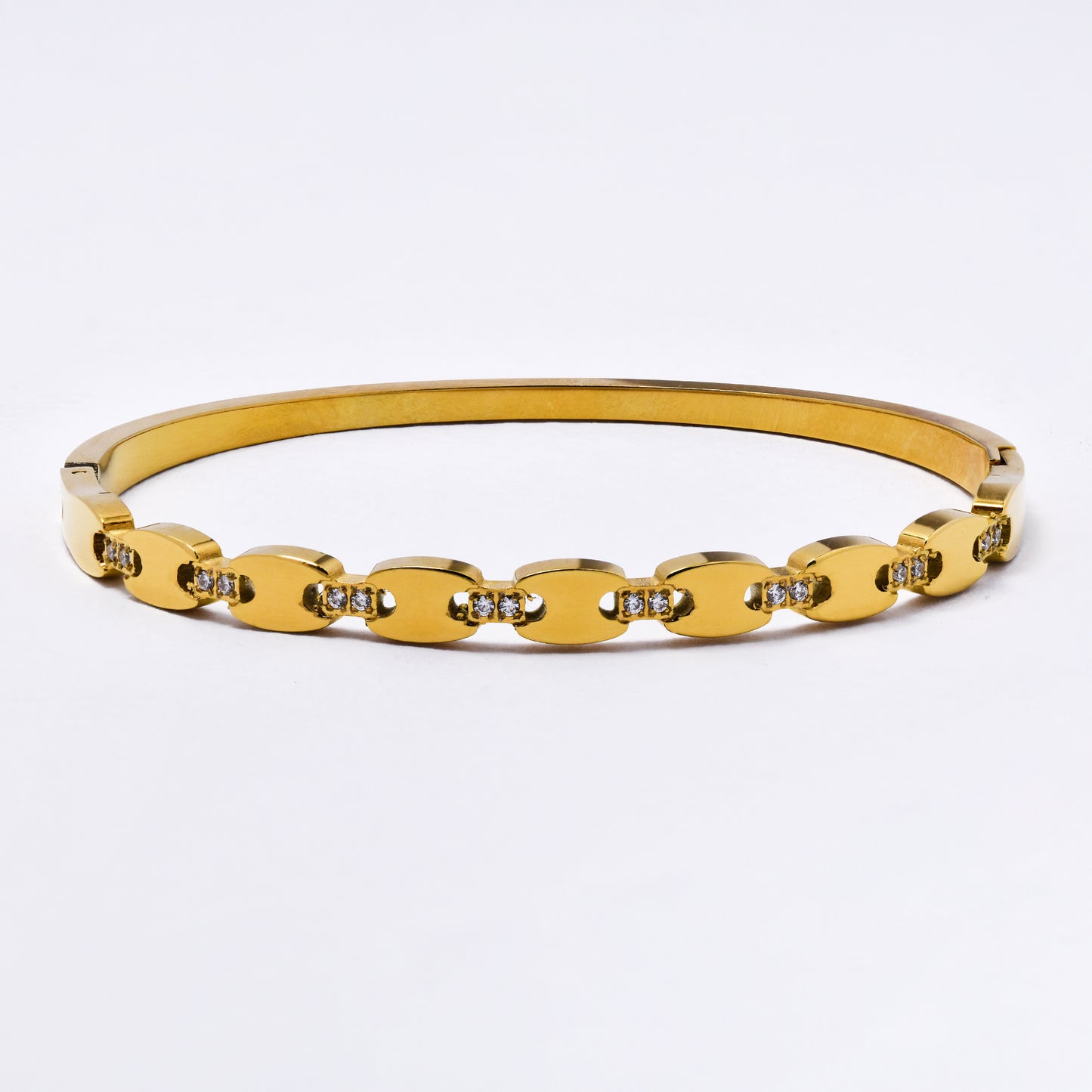 SSYB6788 - Steel 59mm x 51mm x 5mm coffee bean CZ oval hinged bangle