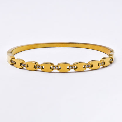 SSYB6788 - Steel 59mm x 51mm x 5mm coffee bean CZ oval hinged bangle