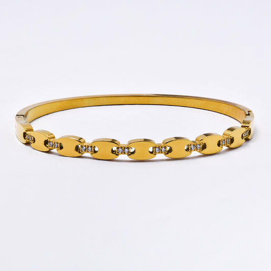 SSYB6788 - Steel 59mm x 51mm x 5mm coffee bean CZ oval hinged bangle