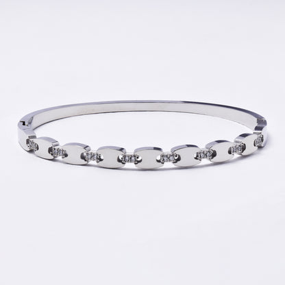 SSYB6788 - Steel 59mm x 51mm x 5mm coffee bean CZ oval hinged bangle