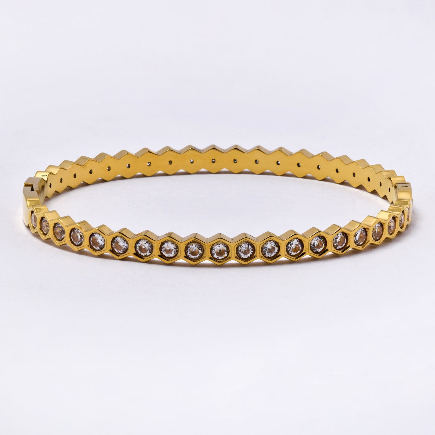 SSYB6792 - Steel 60mm x 51mm x 6mm honeycomb CZ bangle