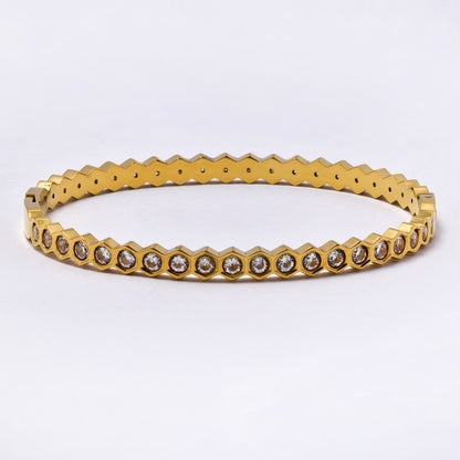 SSYB6792 - Steel 60mm x 51mm x 6mm honeycomb CZ bangle