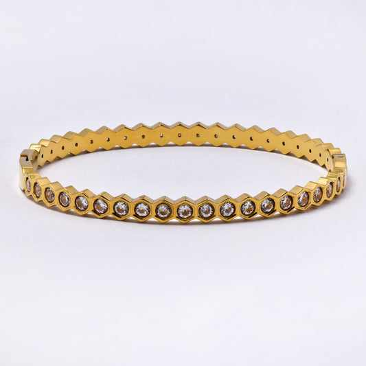 SSYB6792 - Steel 60mm x 51mm x 6mm honeycomb CZ bangle