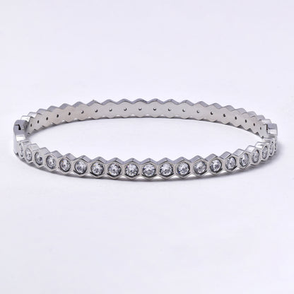 SSYB6792 - Steel 60mm x 51mm x 6mm honeycomb CZ bangle