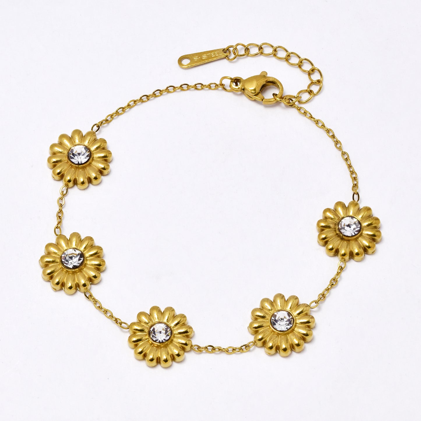 SSYB6828 - Steel 16cm + 3cm crystal flower bracelet
