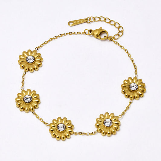 SSYB6828 - Steel 16cm + 3cm crystal flower bracelet