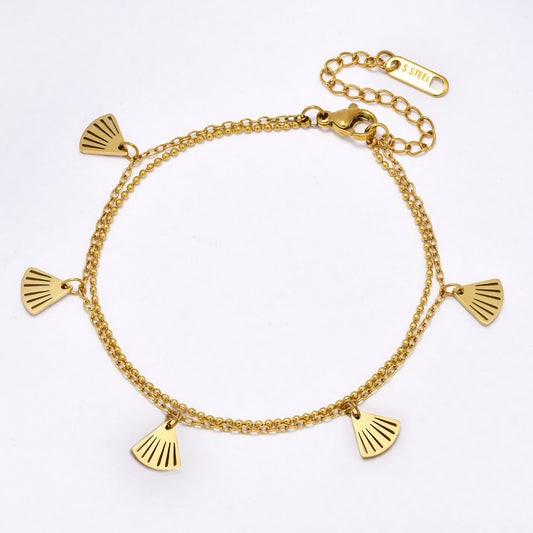SSYB6853 - Steel 17.5cm + 5cm layered fan charm bracelet