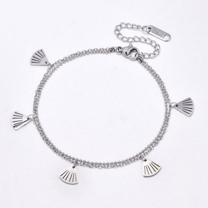 SSYB6853 - Steel 17.5cm + 5cm layered fan charm bracelet