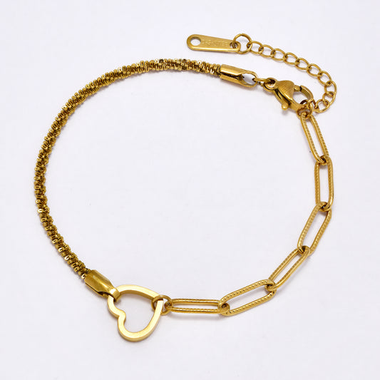 SSYB6866 - Steel 16.3cm + 3cm layered heart bracelet